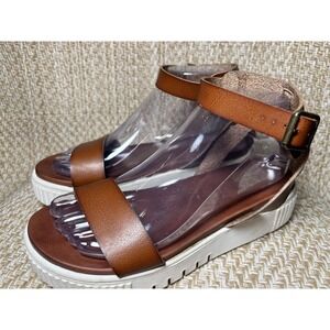 MIA Lunna Platform Ankle Strap Sandals Cognac 7.5